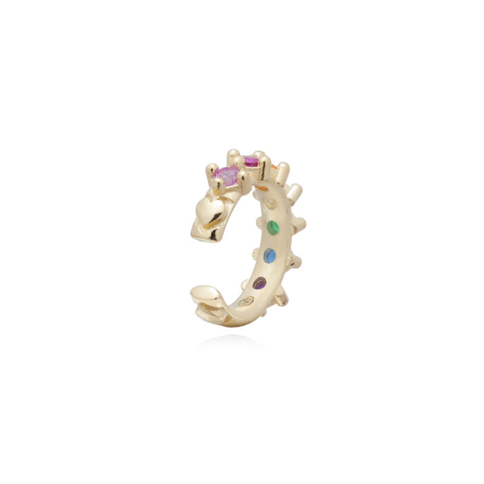 Orecchino a Cerchio Piccolo Oro con Zirconi Colorati Senza Buco, Raffinato e Delicato. Cerchietto Dorato Earcuff con Pietre Preziose, in Argento, Facile da Indossare.